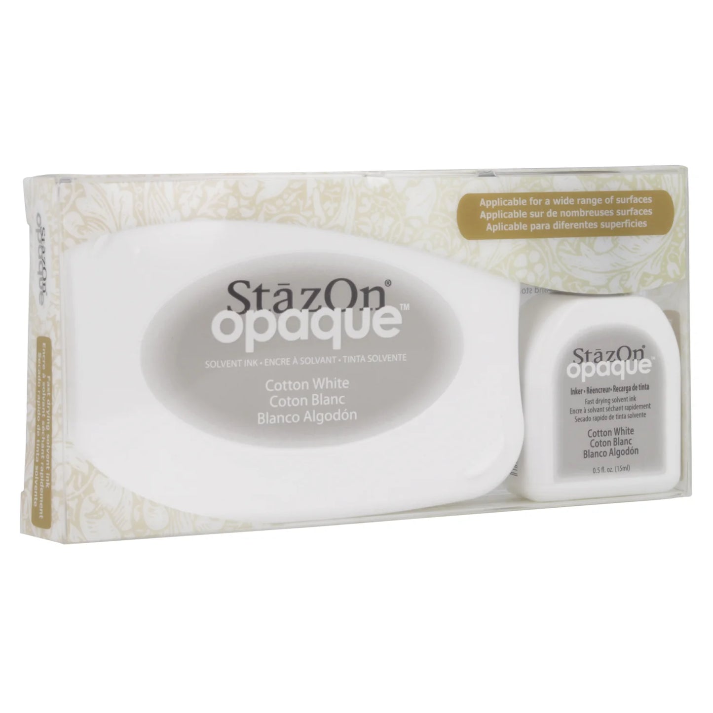 StazOn Opaque Cotton White - Permanent Solvent Ink Kit - Stamp On Any Surface