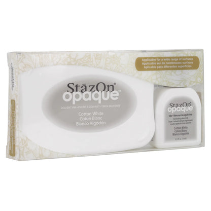 StazOn Opaque Cotton White - Permanent Solvent Ink Kit - Stamp On Any Surface