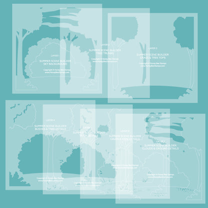 Summer Scene Builder - 6"x6" Stencil Set of 6 Layering Background Stencils