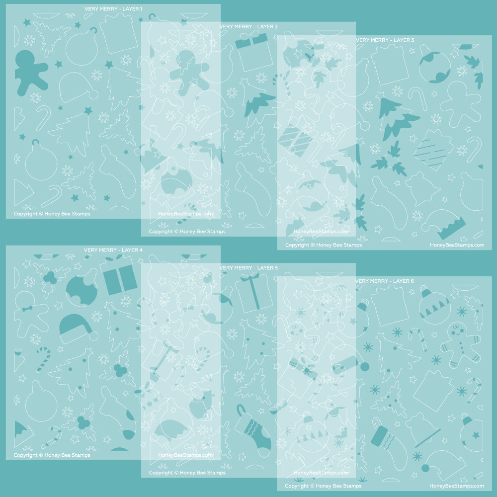 Very Merry - 6"x6" Stencil Set of 6 Layering Stencils