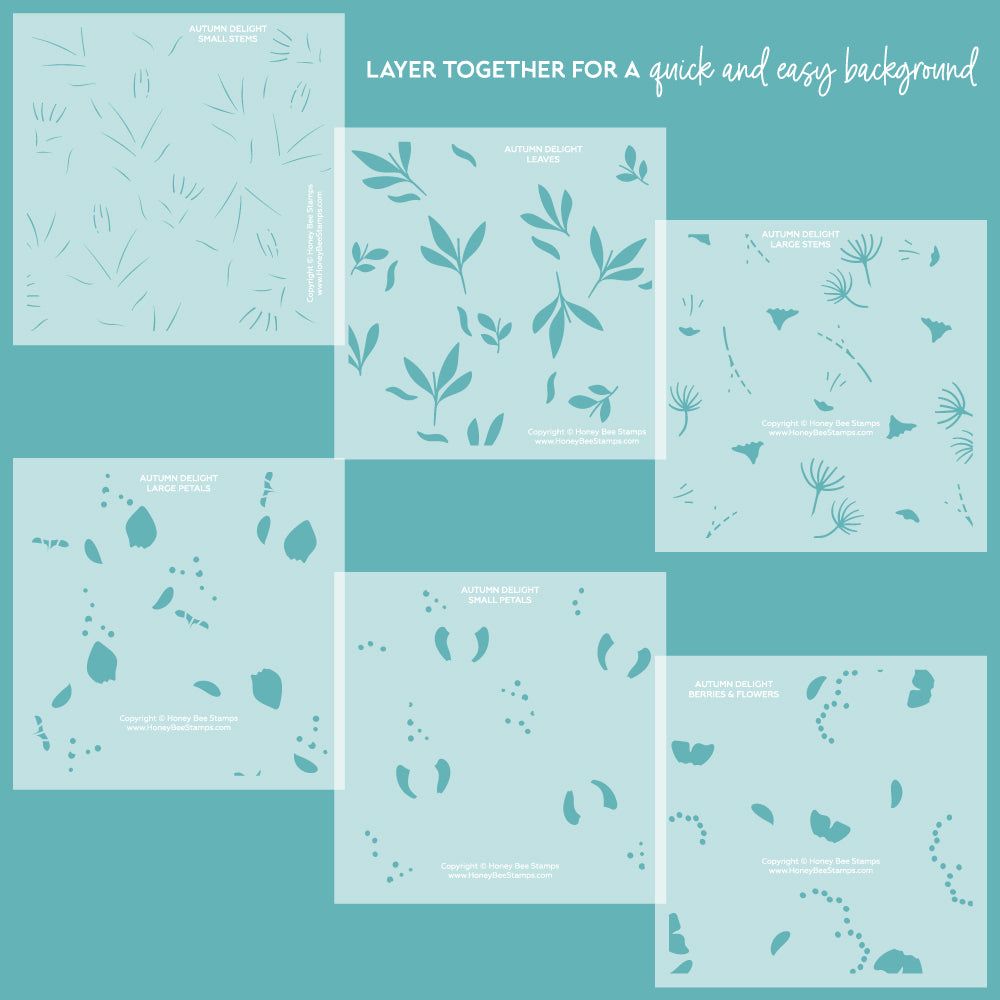 Autumn Delight - Set Of 6 Background 6x6" Stencils - Honey Bee Stamps