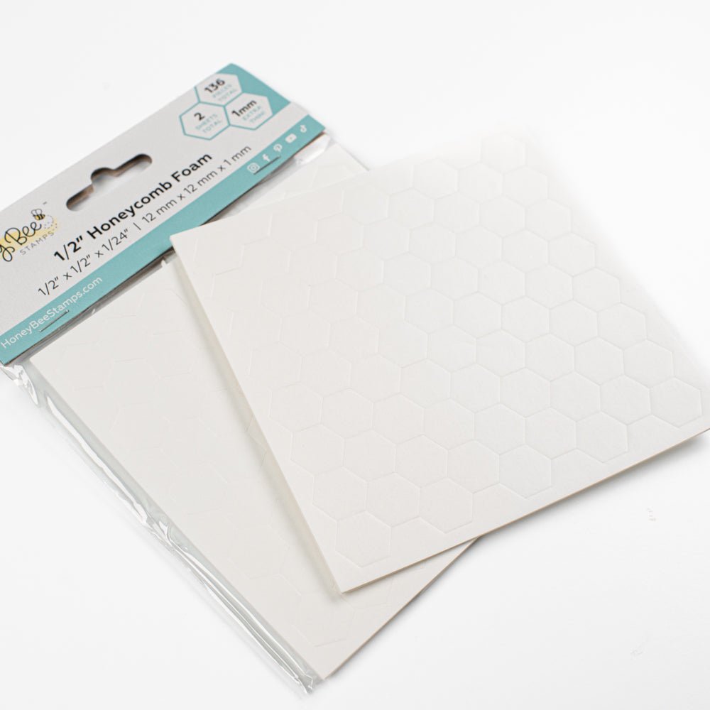 Bee Creative 1/2" White Honeycomb Foam - 136 Ultra Thin Hexagon Foam Dots | Double - Sided Adhesive | 1mm Thick - Honey Bee Stamps