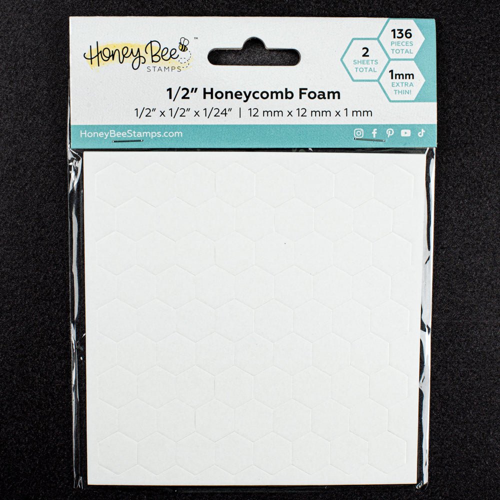Bee Creative 1/2" White Honeycomb Foam - 136 Ultra Thin Hexagon Foam Dots | Double - Sided Adhesive | 1mm Thick - Honey Bee Stamps