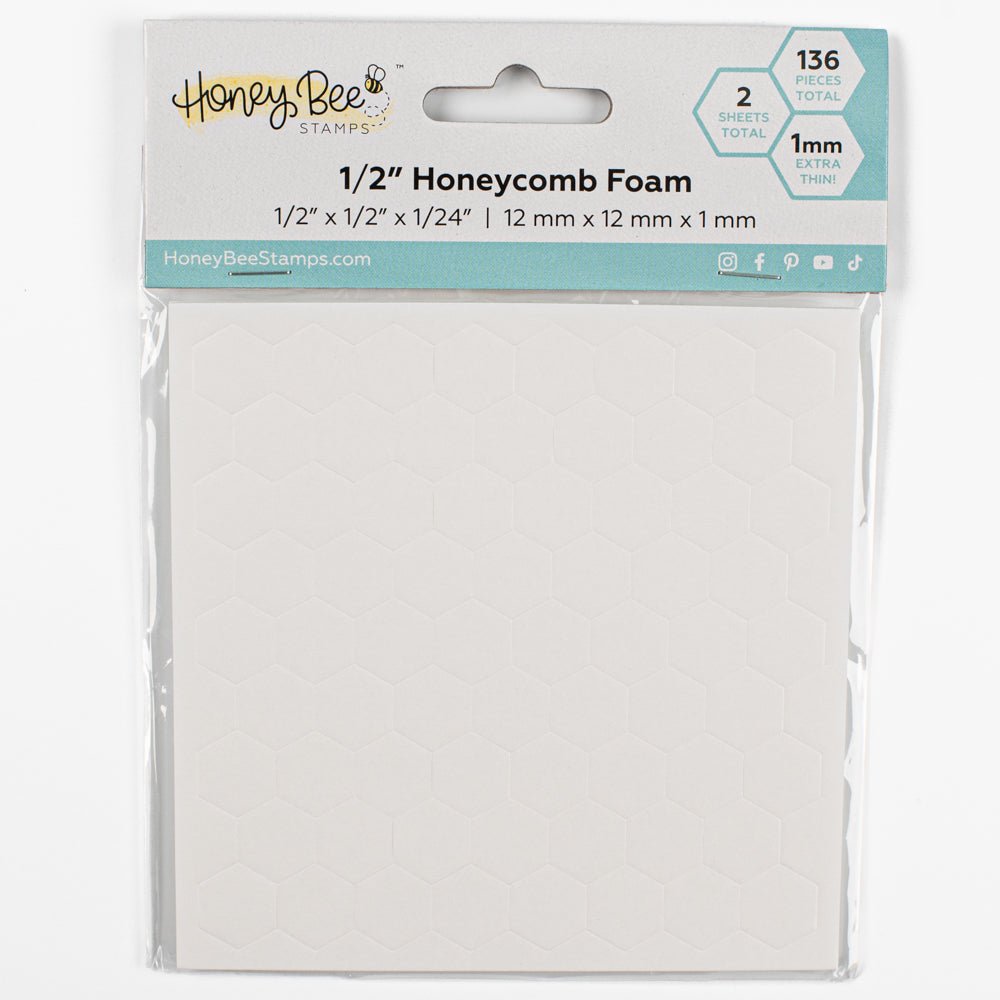 Bee Creative 1/2" White Honeycomb Foam - 136 Ultra Thin Hexagon Foam Dots | Double - Sided Adhesive | 1mm Thick - Honey Bee Stamps