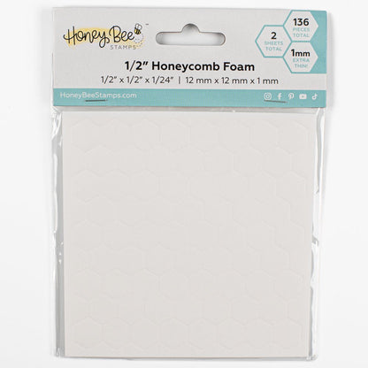 Bee Creative 1/2" White Honeycomb Foam - 136 Ultra Thin Hexagon Foam Dots | Double - Sided Adhesive | 1mm Thick - Honey Bee Stamps