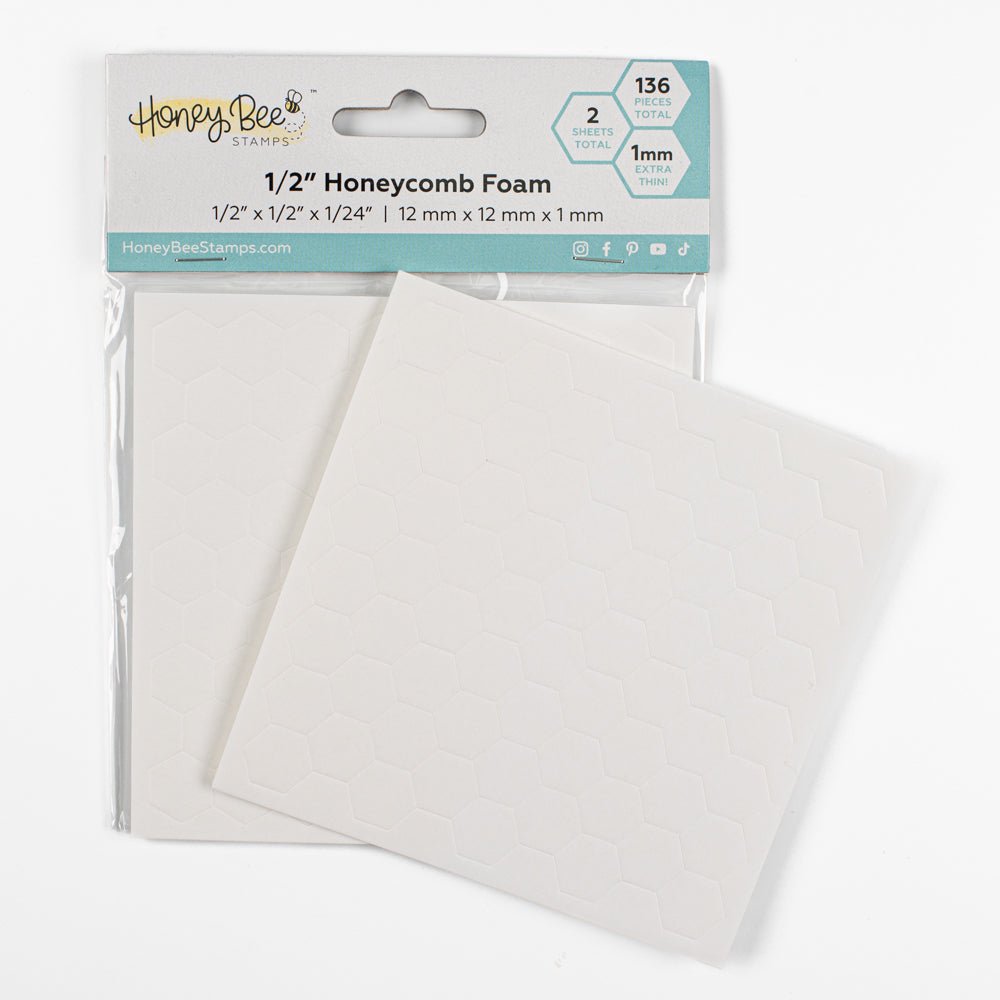 Bee Creative 1/2" White Honeycomb Foam - 136 Ultra Thin Hexagon Foam Dots | Double - Sided Adhesive | 1mm Thick - Honey Bee Stamps