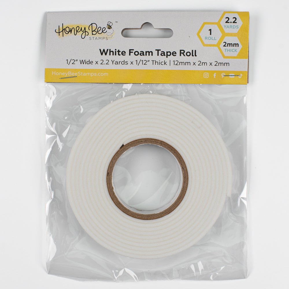 Bee Creative Foam Tape Roll – White Double - Sided Adhesive | 1/2" x 2.2 Yards | 2mm Thick - Honey Bee Stamps