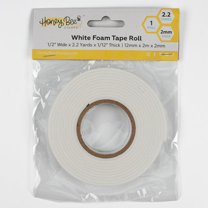 Bee Creative Foam Tape Roll – White Double - Sided Adhesive | 1/2" x 2.2 Yards | 2mm Thick - Honey Bee Stamps