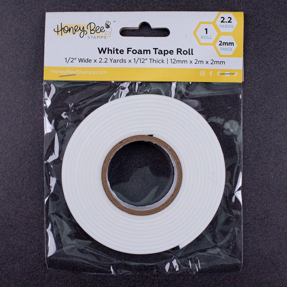 Bee Creative Foam Tape Roll – White Double - Sided Adhesive | 1/2" x 2.2 Yards | 2mm Thick - Honey Bee Stamps