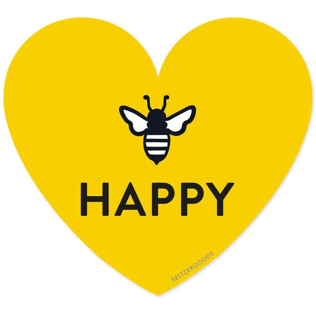 Bee Happy Heart Sticker - 3.11" x 2.81" - Honey Bee Stamps