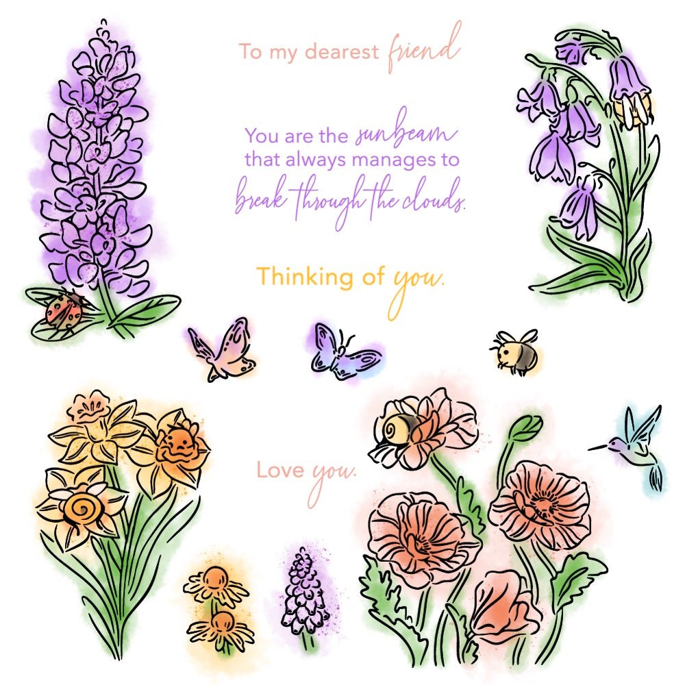 Bees & Bonnets - 5x6 Photopolymer Stamp Set - Honey Bee Stamps