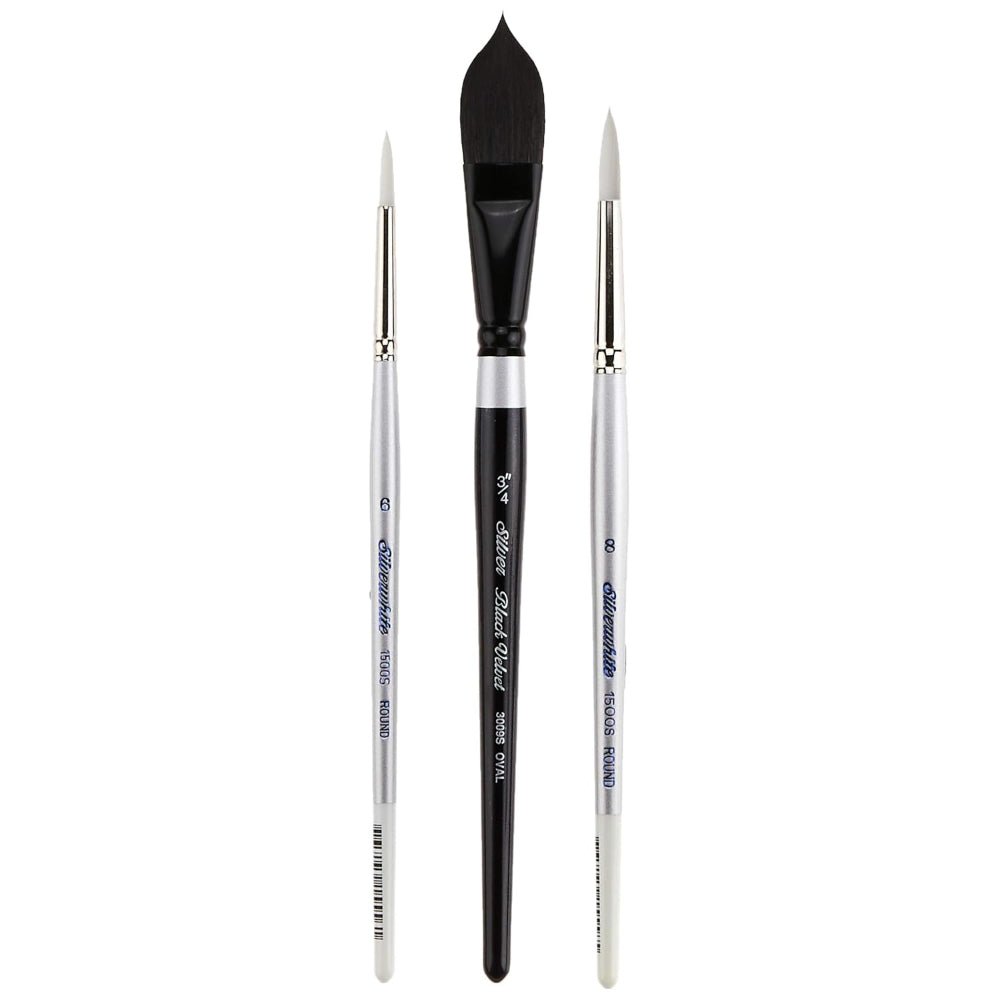 Black Velvet & SilverWhite Set of 3 Paint Brushes Susan Louise Moyer Basic - Honey Bee Stamps