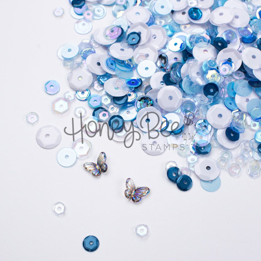 Blue Orchid - Treasure Blend - Sequins and 2 Mini Crystal Butterflies - Honey Bee Stamps