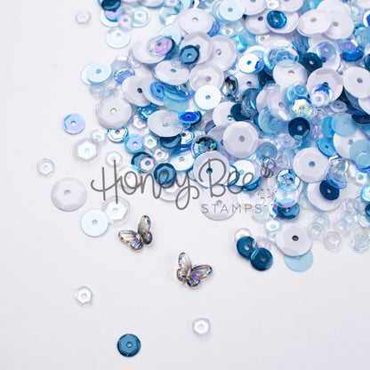 Blue Orchid - Treasure Blend - Sequins and 2 Mini Crystal Butterflies - Honey Bee Stamps
