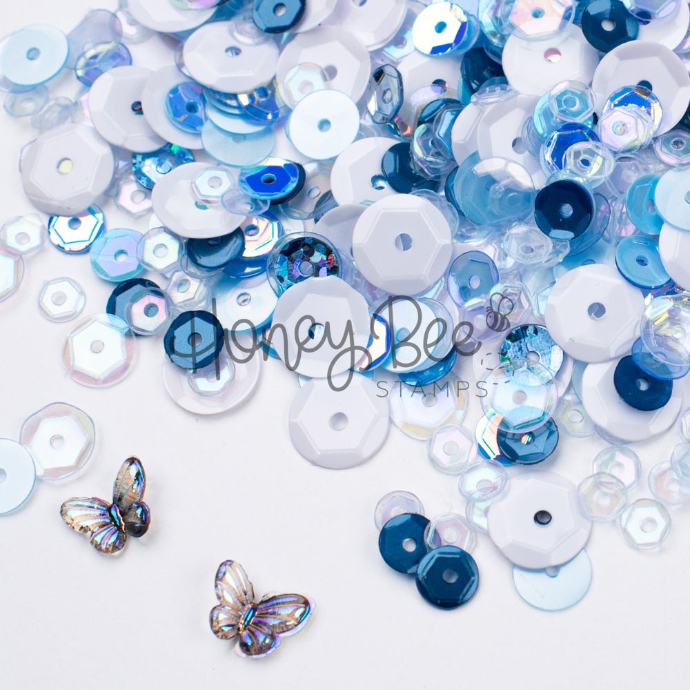 Blue Orchid - Treasure Blend - Sequins and 2 Mini Crystal Butterflies - Honey Bee Stamps