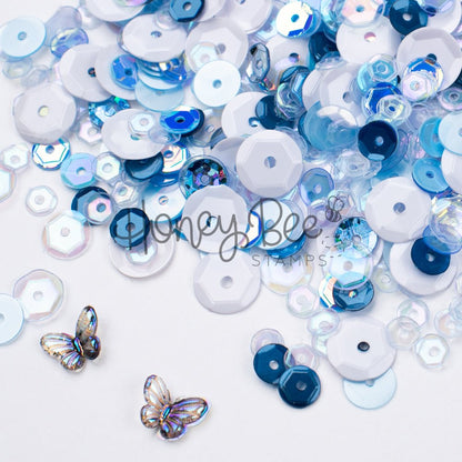 Blue Orchid - Treasure Blend - Sequins and 2 Mini Crystal Butterflies - Honey Bee Stamps