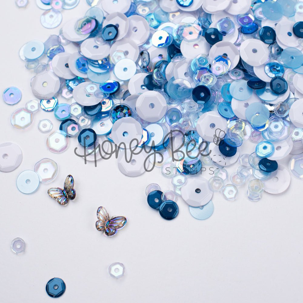 Blue Orchid - Treasure Blend - Sequins and 2 Mini Crystal Butterflies - Honey Bee Stamps