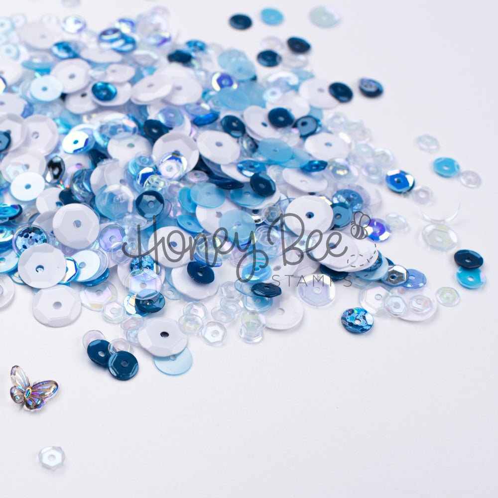 Blue Orchid - Treasure Blend - Sequins and 2 Mini Crystal Butterflies - Honey Bee Stamps