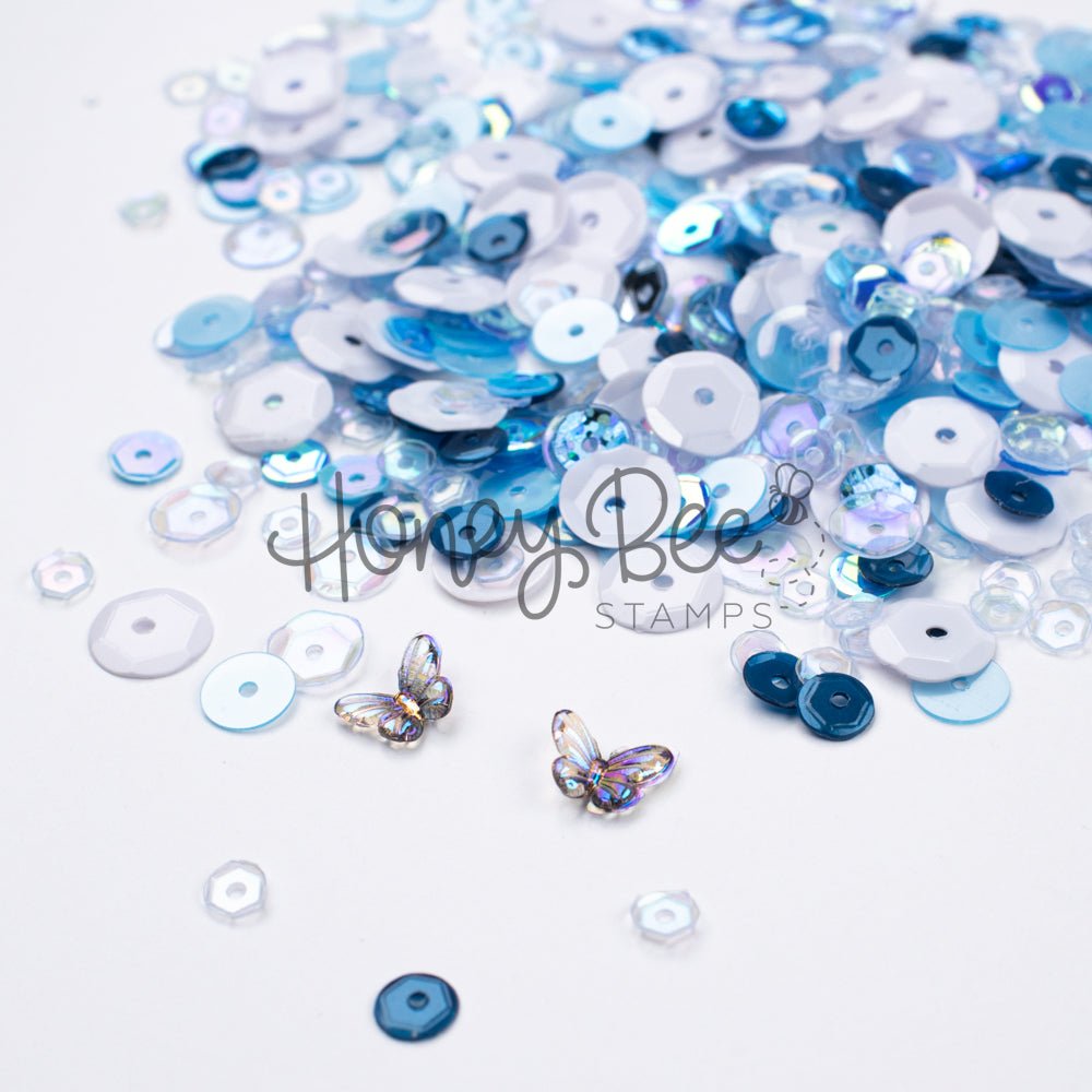 Blue Orchid - Treasure Blend - Sequins and 2 Mini Crystal Butterflies - Honey Bee Stamps