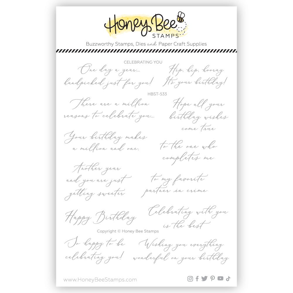 Celebrating You - 5x6 Photopolymer Stamp Set - Honey Bee Stamps