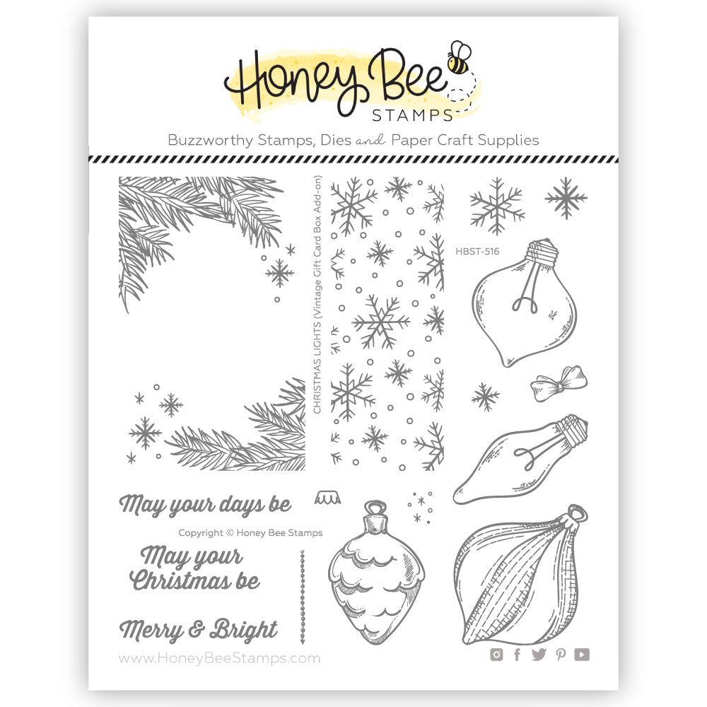 Christmas Lights Vintage Gift Card Box Add-On 6x6 Stamp Set - Honey Bee Stamps