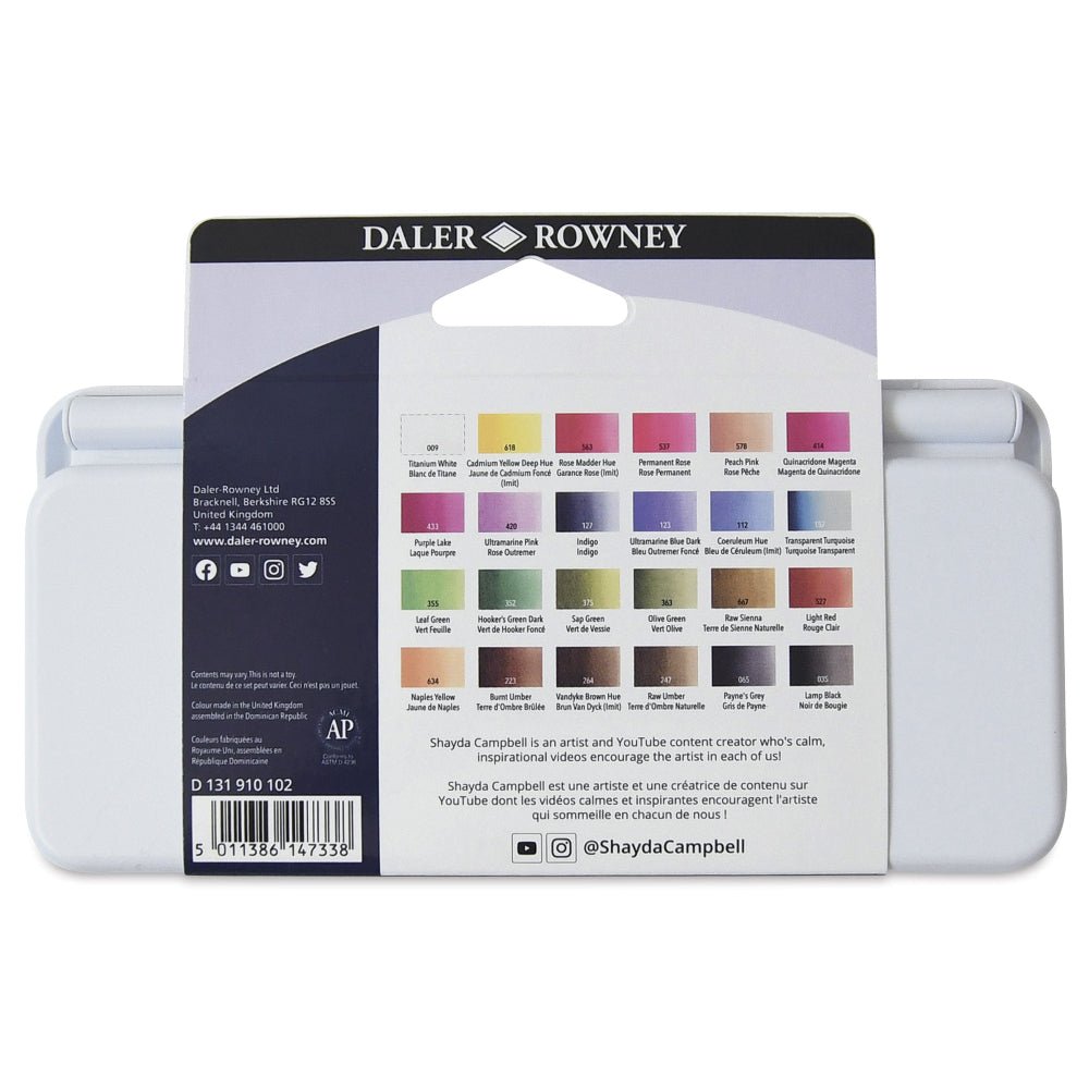 Daler - Rowney Aquafine Watercolor Half Pan Set - Shayda Campbell, Set of 24 - Honey Bee Stamps