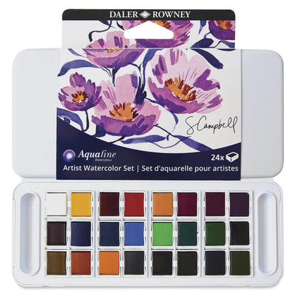 Daler - Rowney Aquafine Watercolor Half Pan Set - Shayda Campbell, Set of 24 - Honey Bee Stamps