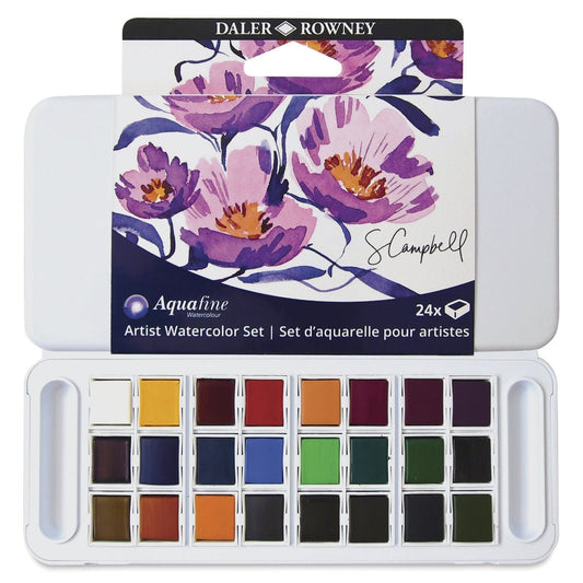 Daler - Rowney Aquafine Watercolor Half Pan Set - Shayda Campbell, Set of 24 - Honey Bee Stamps