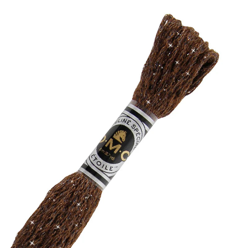 Brown embroidery floss with a label on a white background