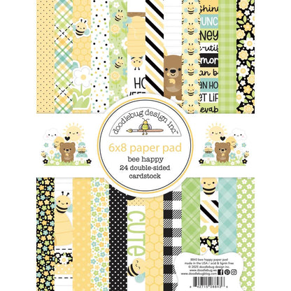 Doodlebug Double - Sided Paper Pad 6"x8" - Bee Happy - Honey Bee Stamps