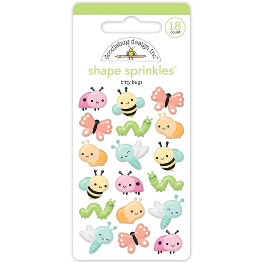 Doodlebug Sprinkles Adhesive Glossy Enamel Shapes - Bitty Bugs 18/Pkg - Honey Bee Stamps