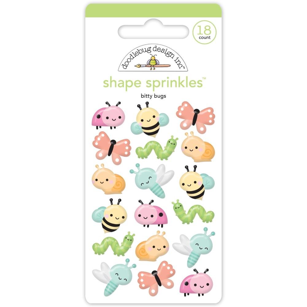 Doodlebug Sprinkles Adhesive Glossy Enamel Shapes - Bitty Bugs 18/Pkg - Honey Bee Stamps