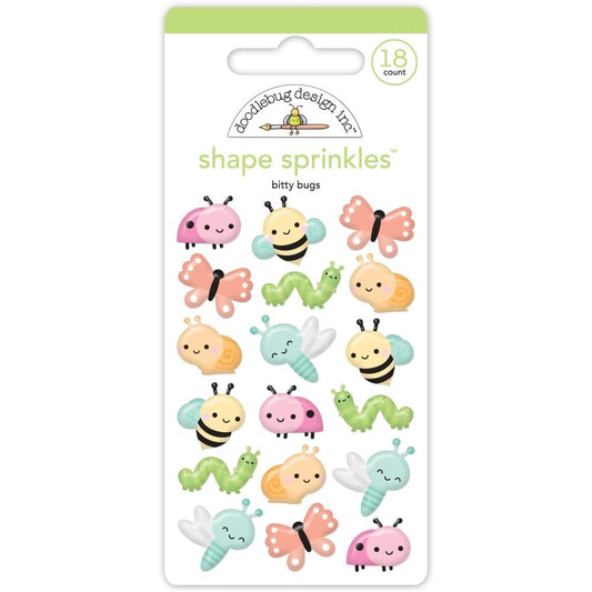 Doodlebug Sprinkles Adhesive Glossy Enamel Shapes - Bitty Bugs 18/Pkg - Honey Bee Stamps