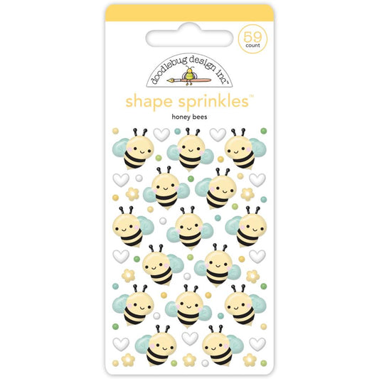 Doodlebug Sprinkles Adhesive Glossy Enamel Shapes - Honey Bees - Honey Bee Stamps