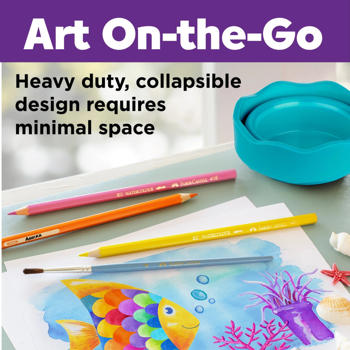 Faber - Castell Collapsible Paint Water Cup - Teal - Honey Bee Stamps