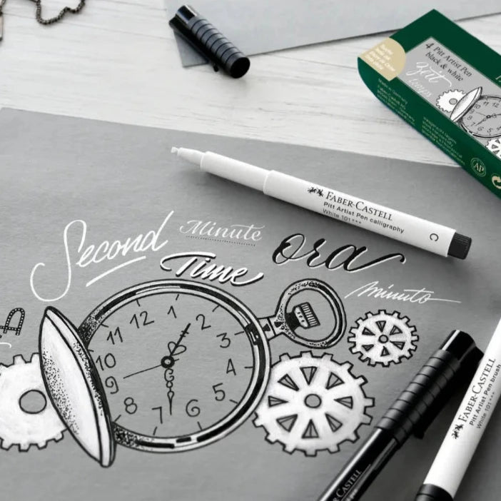 Faber - Castell Pitt Artist Pen, Black & White - Wallet of 4 - Honey Bee Stamps