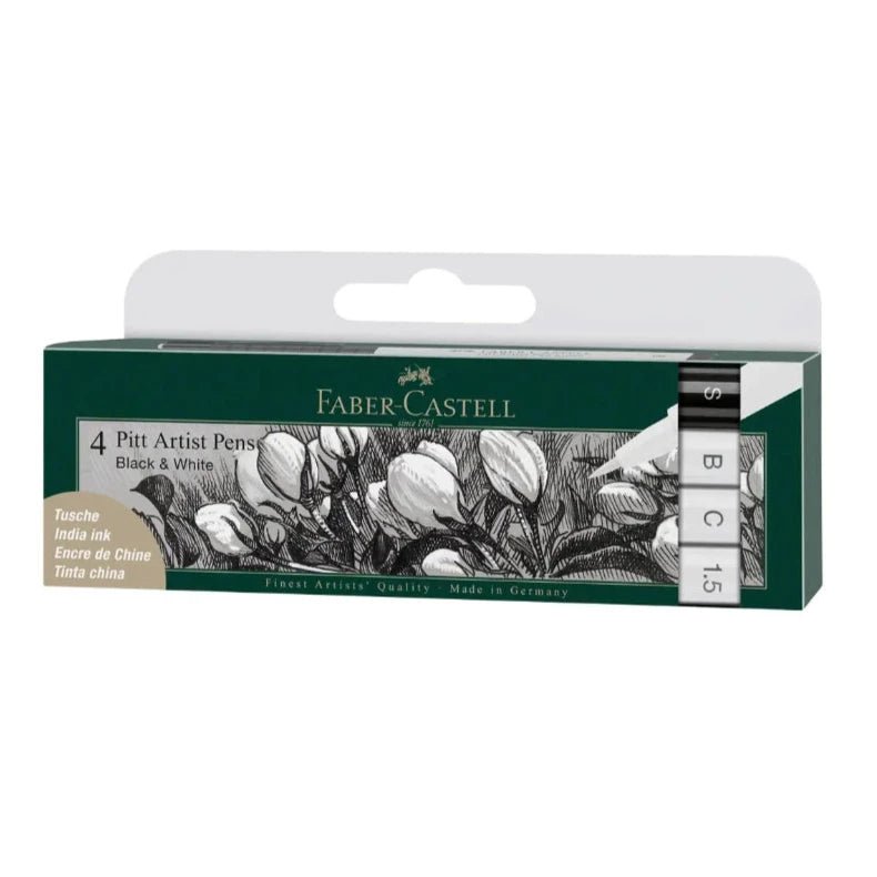Faber - Castell Pitt Artist Pen, Black & White - Wallet of 4 - Honey Bee Stamps