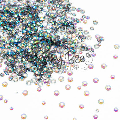 Field - Flat Back Rhinestone Emerald and Teal AB Mix 2mm to 5mm size - Honey Bee Stamps