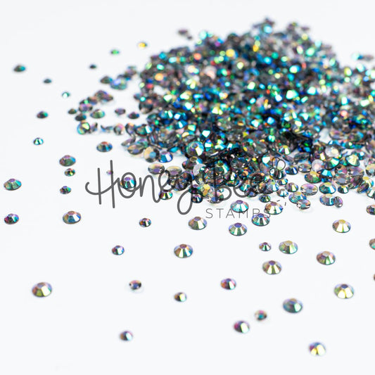 Field - Flat Back Rhinestone Emerald and Teal AB Mix 2mm to 5mm size - Honey Bee Stamps