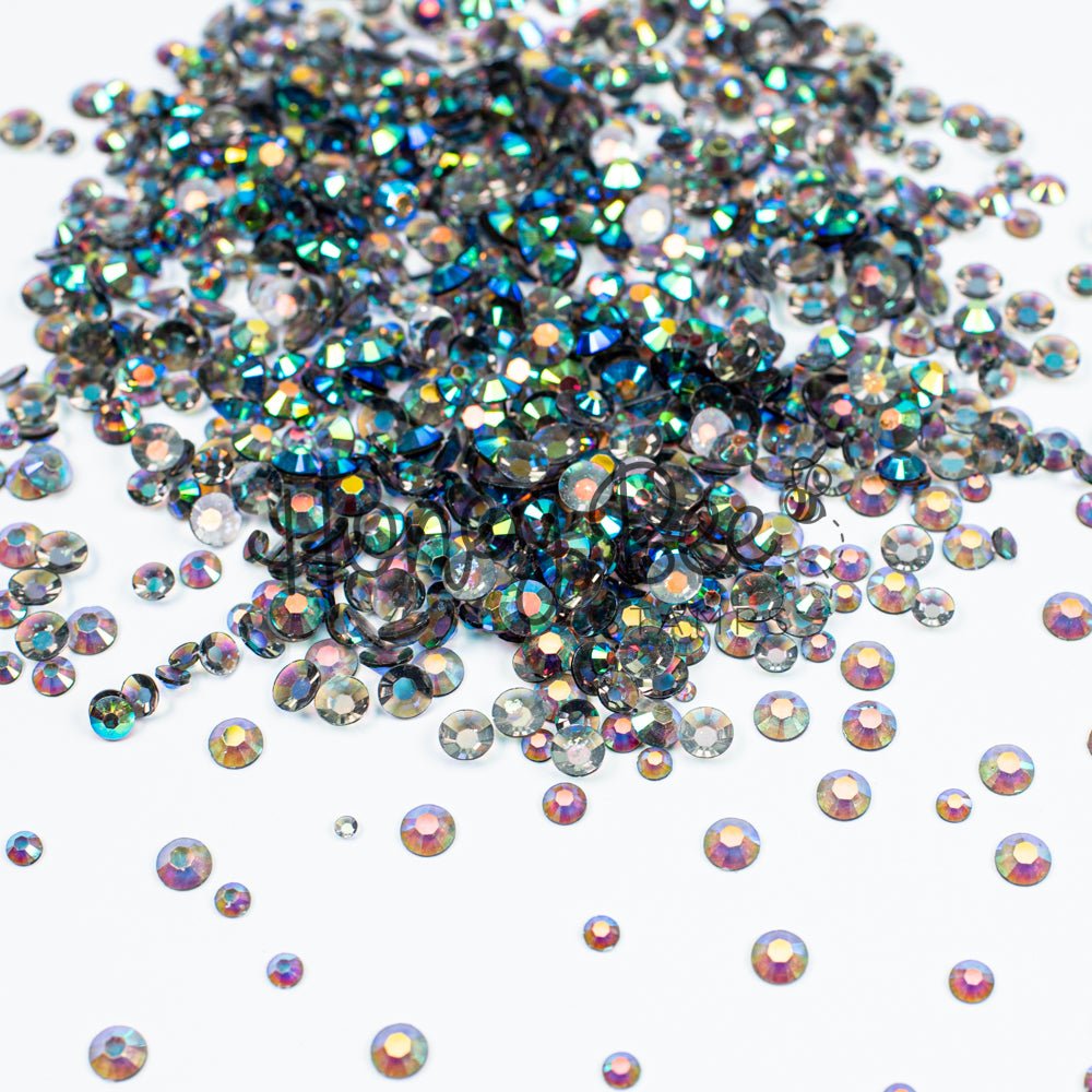 Field - Flat Back Rhinestone Emerald and Teal AB Mix 2mm to 5mm size - Honey Bee Stamps