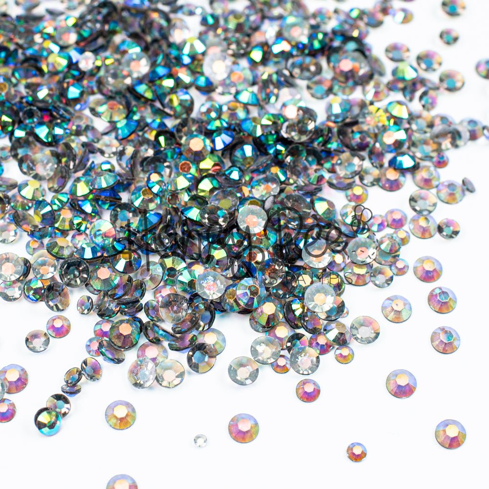 Field - Flat Back Rhinestone Emerald and Teal AB Mix 2mm to 5mm size - Honey Bee Stamps