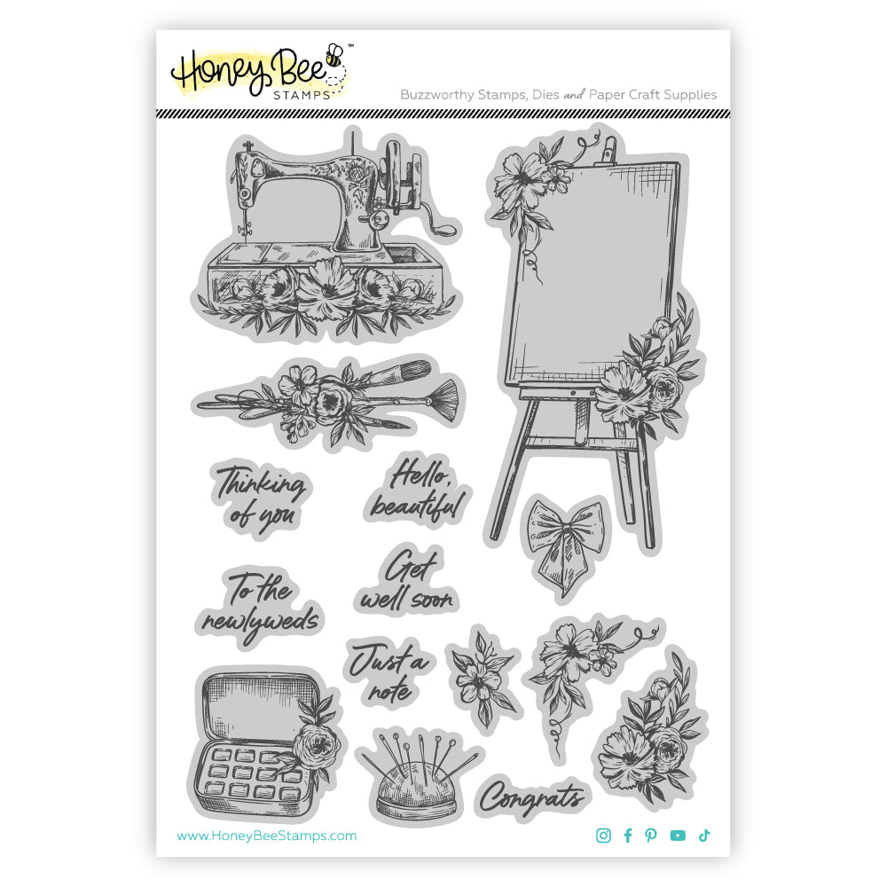 Floral Easel - 6x8 Rubber Cling Stamp Set - Honey Bee Stamps