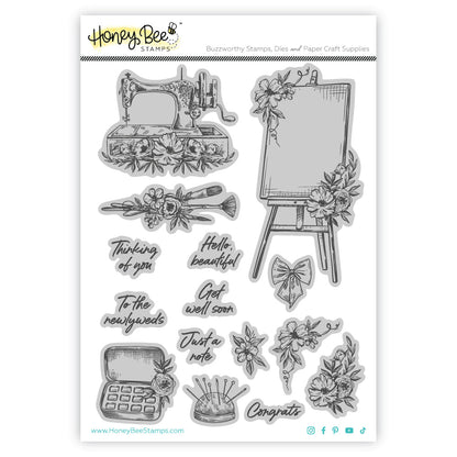 Floral Easel - 6x8 Rubber Cling Stamp Set - Honey Bee Stamps
