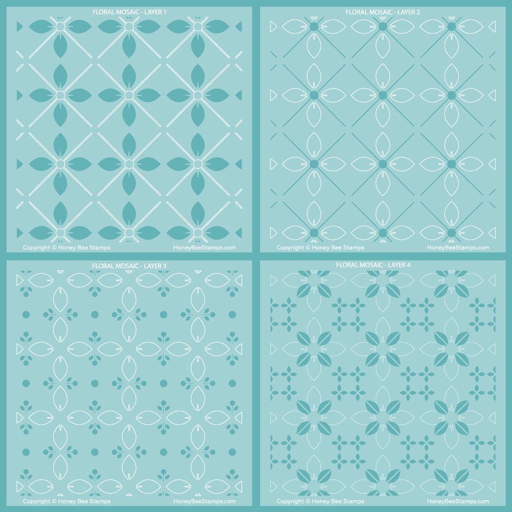 Floral Mosaic - Set of 4 - 6"x6" Layering Stencils - Honey Bee Stamps