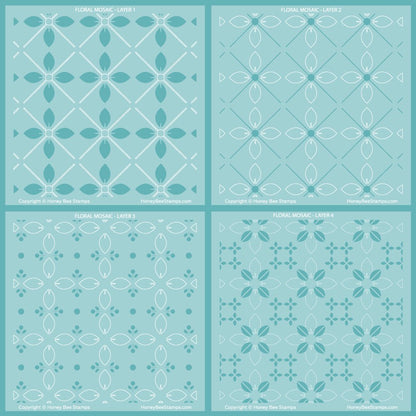 Floral Mosaic - Set of 4 - 6"x6" Layering Stencils - Honey Bee Stamps