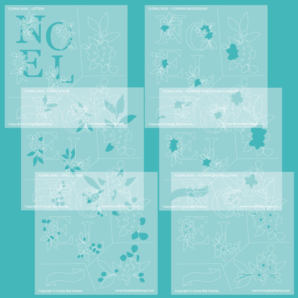 Floral Noel - Set of 6 - 6"x6" Coordinating Stencils - Honey Bee Stamps