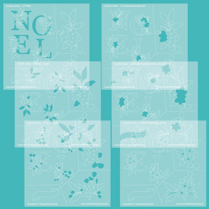 Floral Noel - Set of 6 - 6"x6" Coordinating Stencils - Honey Bee Stamps