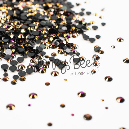 Foundry - Flat Back Rhinestone Purple and Gold Shimmer on Black Mix 2mm to 5mm size - Honey Bee Stamps