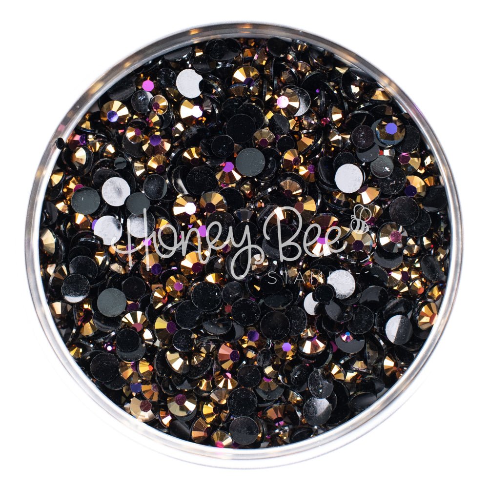 Foundry - Flat Back Rhinestone Purple and Gold Shimmer on Black Mix 2mm to 5mm size - Honey Bee Stamps