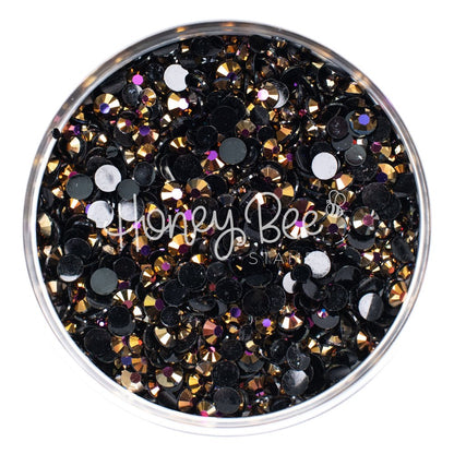 Foundry - Flat Back Rhinestone Purple and Gold Shimmer on Black Mix 2mm to 5mm size - Honey Bee Stamps
